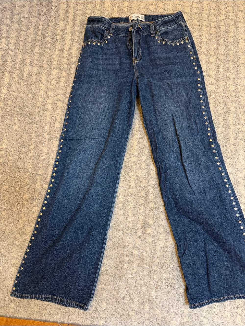 abercrombie kids Dark Blue Studded Wide-Leg Jeans